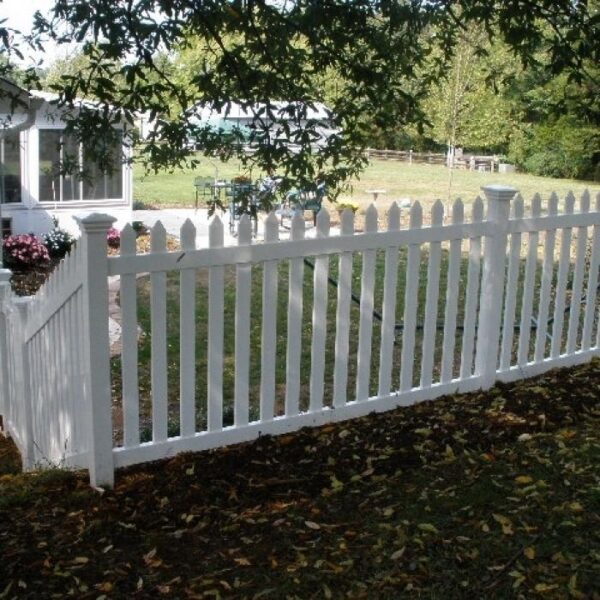 Murton white vinyl picket fence on slope