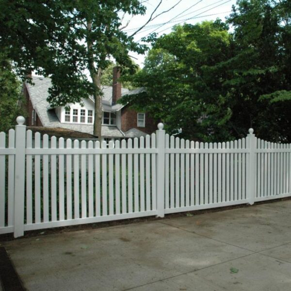 Rochdale white vinyl picket fence
